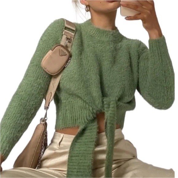 Princess Polly Green Winslow Fuzzy Soft Tie Front Jumper Sweater XS Small - Picture 11 of 11